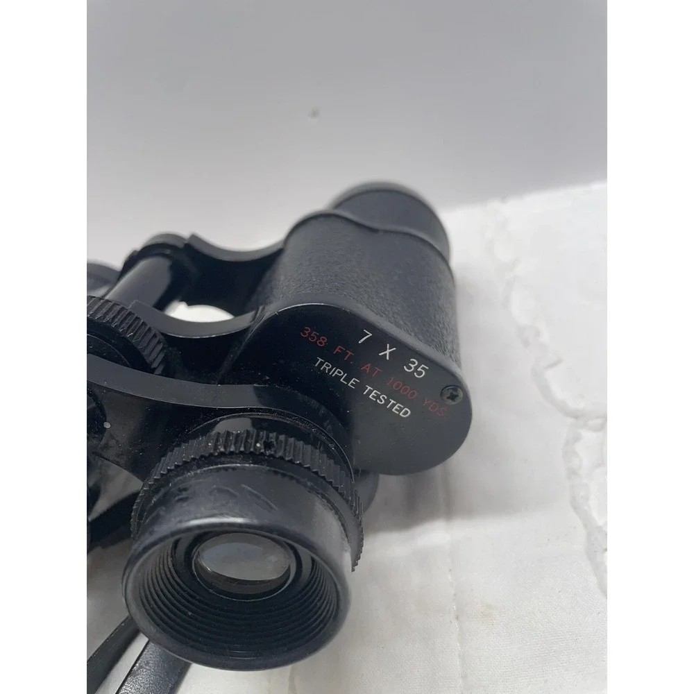 Vintage Crown Binoculars Coated Optics 7x35 With Leather Case